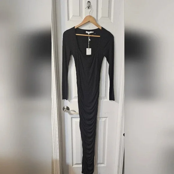 NWT GOOD AMERICAN Ruched Squareneck Maxi Dress - Picture 3 of 7